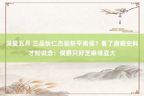 深爱五月 三品狄仁杰能斩平南侯？看了唐朝史料才知说念：侯爵只好芝麻绿豆大